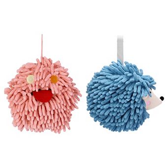 2 pc Soft Absorbent Chenille Towel, Cute Cartoon Decorative Hand Drying Hanging Towel for Bath 7"x7"