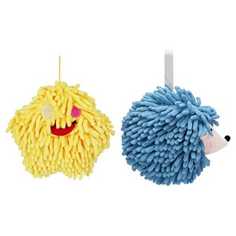 2 pc Soft Absorbent Chenille Towel, Cute Cartoon Decorative Hand Drying Hanging Towel for Bath 7"x7"