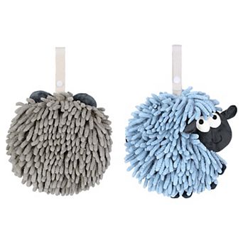 Chenille Hand Towels with Hanging Loop, 2 pc Funny Bathroom Absorbent Fast Drying Towel Set 7"x7"