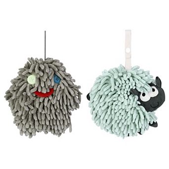 Chenille Hand Towels with Hanging Loop, 2 pc Funny Bathroom Absorbent Fast Drying Towel Set 7"x7"