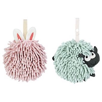 Chenille Hand Towels with Hanging Loop, 2 pc Funny Bathroom Absorbent Fast Drying Towel Set 7"x7"