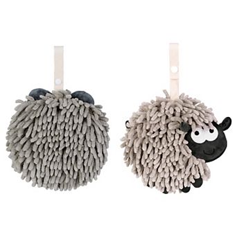 Chenille Hand Towels with Hanging Loop, 2 pc Funny Bathroom Absorbent Fast Drying Towel Set 7"x7"