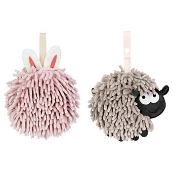 Chenille Hand Towels with Hanging Loop, 2 pc Funny Bathroom Absorbent Fast Drying Towel Set 7"x7"