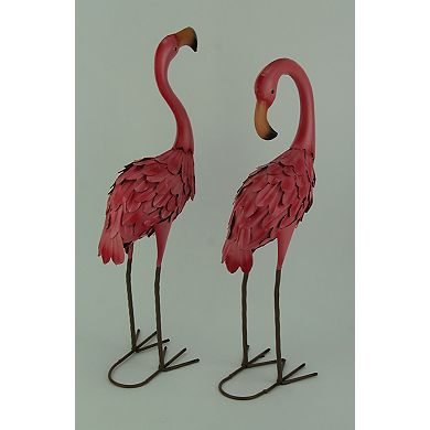 Set of 2 Decorative Metal Pink Flamingo Yard Statues