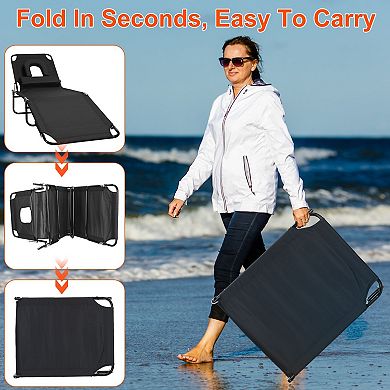Folding Beach Lounge Chair Sunbathing Recliner with Face Down Opening & 5-Position Backrest
