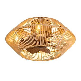 19 Inch indoor caged rattan fan, LED light, 7 ABS blades, 6-speed, DC motor, remote