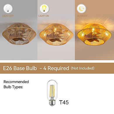 19 Inch indoor caged rattan fan, LED light, 7 ABS blades, 6-speed, DC motor, remote