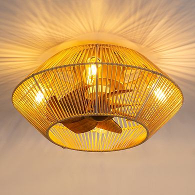 19 Inch indoor caged rattan fan, LED light, 7 ABS blades, 6-speed, DC motor, remote