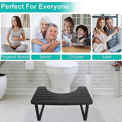 Wooden Metal Toilet Stool 6.7in Anti-Slip Bathroom Poop Stool for Adults & Kids, Rustproof