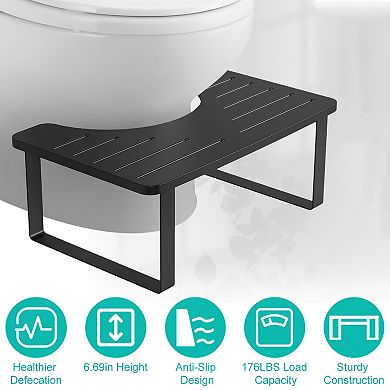 Wooden Metal Toilet Stool 6.7in Anti-Slip Bathroom Poop Stool for Adults & Kids, Rustproof