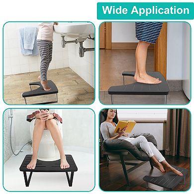 Wooden Metal Toilet Stool 6.7in Anti-Slip Bathroom Poop Stool for Adults & Kids, Rustproof