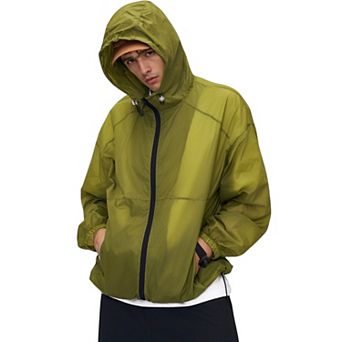 Men's Lightweight Hooded Zip-Up Windbreaker Jacket with Elastic Cuffs