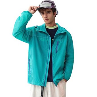 Men's Lightweight Hooded Zip-Up Windbreaker Jacket with Elastic Cuffs