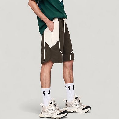 Men's Colorblock Drawstring Waist Relaxed Fit Casual Shorts with Side Pockets