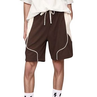 Men's Colorblock Drawstring Waist Relaxed Fit Casual Shorts with Side Pockets
