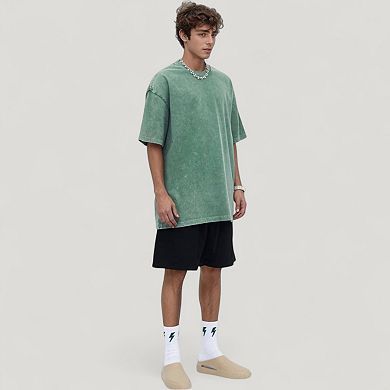 Men's Oversized Short Sleeve Crew Neck T-Shirt with Washed Effect