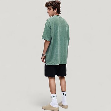 Men's Oversized Short Sleeve Crew Neck T-Shirt with Washed Effect