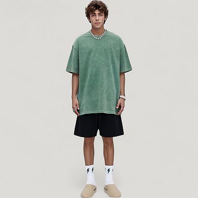 Men's Oversized Short Sleeve Crew Neck T-Shirt with Washed Effect