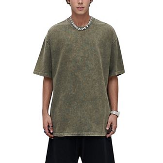Men's Oversized Short Sleeve Crew Neck T-Shirt with Washed Effect