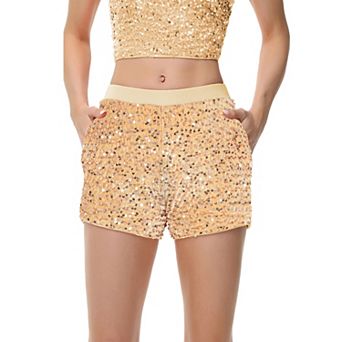 Women's Sequin Shiny Shorts with Elastic Waistband and Comfortable Fit