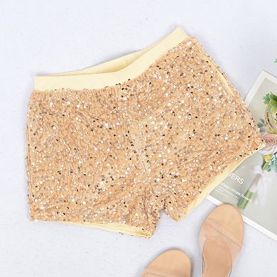 Women's Sequin Shiny Shorts with Elastic Waistband and Comfortable Fit