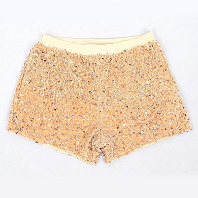 Women's Sequin Shiny Shorts with Elastic Waistband and Comfortable Fit