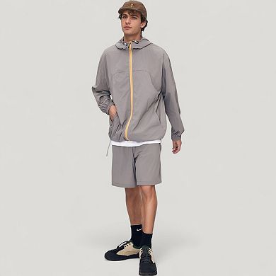 Men's Lightweight Full Zip Hooded Sun Protection Jacket with Adjustable Drawstring and Relaxed Fit
