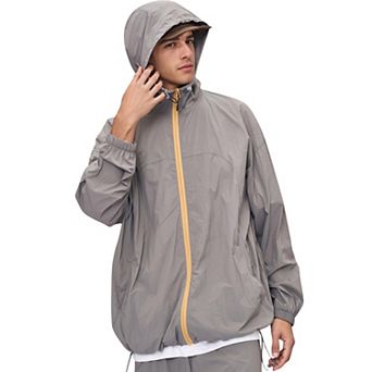 Men's Lightweight Full Zip Hooded Sun Protection Jacket with Adjustable Drawstring and Relaxed Fit