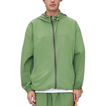Men's Lightweight Full Zip Hooded Sun Protection Jacket with Adjustable Drawstring and Relaxed Fit