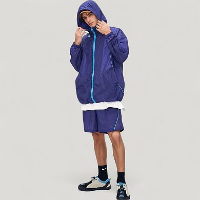 Men's Lightweight Full Zip Hooded Sun Protection Jacket with Contrast Trim and Relaxed Fit