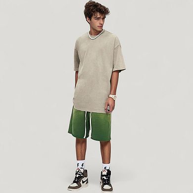 Men's Oversized Short Sleeve Crew Neck T-Shirt with Washed Vintage Look