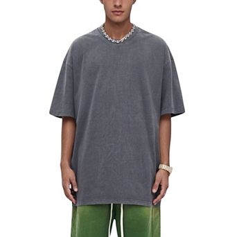 Men's Oversized Short Sleeve Crew Neck T-Shirt with Washed Vintage Look