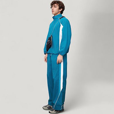 Men's Full Zip Colorblock Track Jacket with Elastic Hem and Stand Collar
