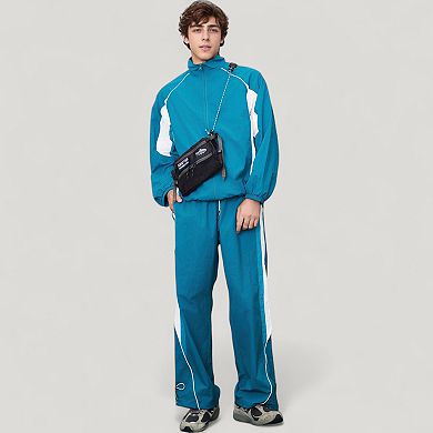 Men's Full Zip Colorblock Track Jacket with Elastic Hem and Stand Collar