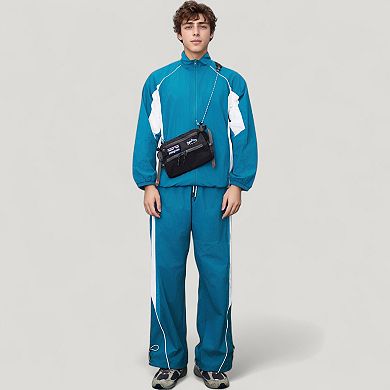Men's Full Zip Colorblock Track Jacket with Elastic Hem and Stand Collar