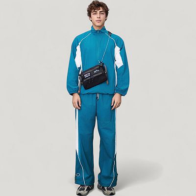 Men's Full Zip Colorblock Track Jacket with Elastic Hem and Stand