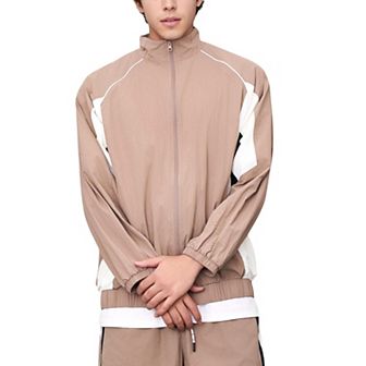 Men's Full Zip Colorblock Track Jacket with Elastic Hem and Stand Collar