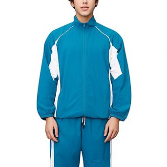 Men's Full Zip Colorblock Track Jacket with Elastic Hem and Stand Collar