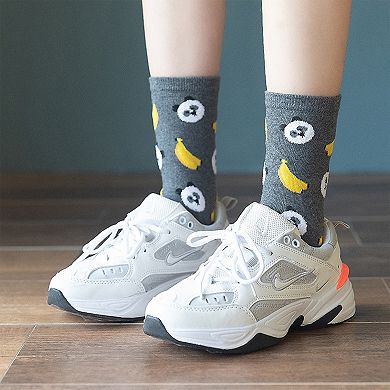 Women's 3 Pairs Socks with Cute Cartoon Fruit and Animal Patterns Soft Stretch Fabric Ribbed Cuffs