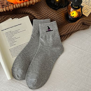 Women's 3-Pack Crew Socks with Ribbed Cuffs in Festive Halloween Design