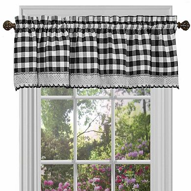 Kate Aurora 3 Piece Country Farmhouse Plaid Gingham Black & White Buffalo Check Kitchen Curtain Set