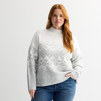 Plus Size Nine West Printed Mockneck Sweater