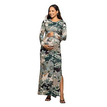 Maternity 24Seven Comfort Apparel Long Sleeve Side Slit Maxi Dress