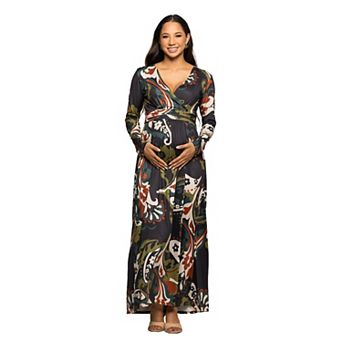 Maternity 24Seven Comfort Apparel Long Sleeve Wrap Maxi Dress