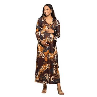 Maternity 24Seven Comfort Apparel Paisley Empire Waist Maxi Dress