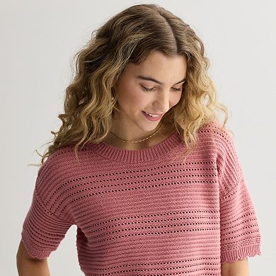 Juniors' Pink Republic Openwork Sweater Top