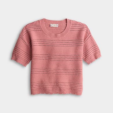 Juniors' Pink Republic Openwork Sweater Top