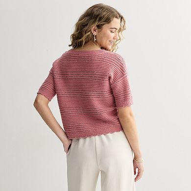 Juniors' Pink Republic Openwork Sweater Top