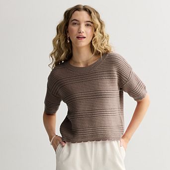 Juniors' Pink Republic Openwork Sweater Top