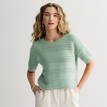 Juniors' Pink Republic Openwork Sweater Top